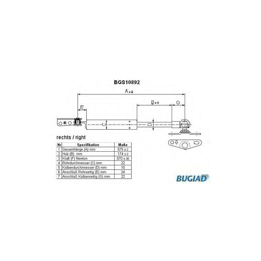 BUGIAD Bgs10892 Tailgate Strut for Toyota Corolla VII Estate (E100)