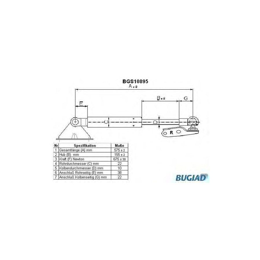 BUGIAD Bgs10895 Tailgate Strut for Toyota Picnic (Xm10)