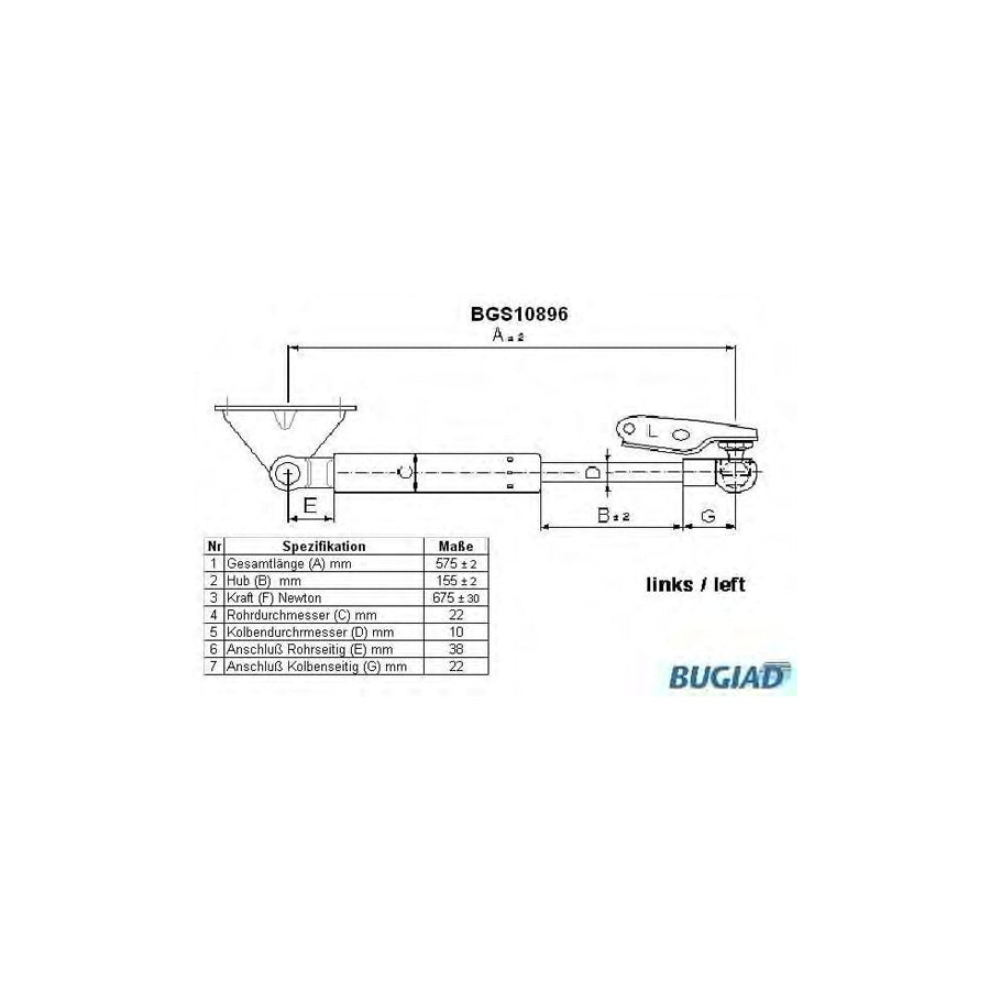 BUGIAD Bgs10896 Tailgate Strut for Toyota Picnic (Xm10)
