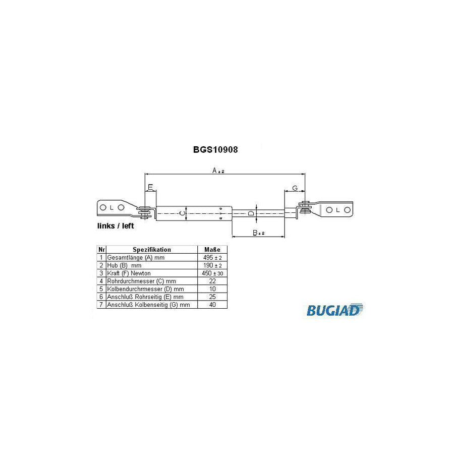 BUGIAD Bgs10908 Tailgate Strut for Mazda Premacy (Cp)