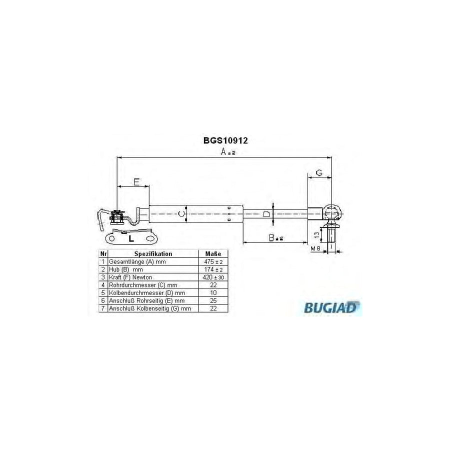 BUGIAD Bgs10912 Tailgate Strut for Toyota Corolla VIII Liftback (E110)