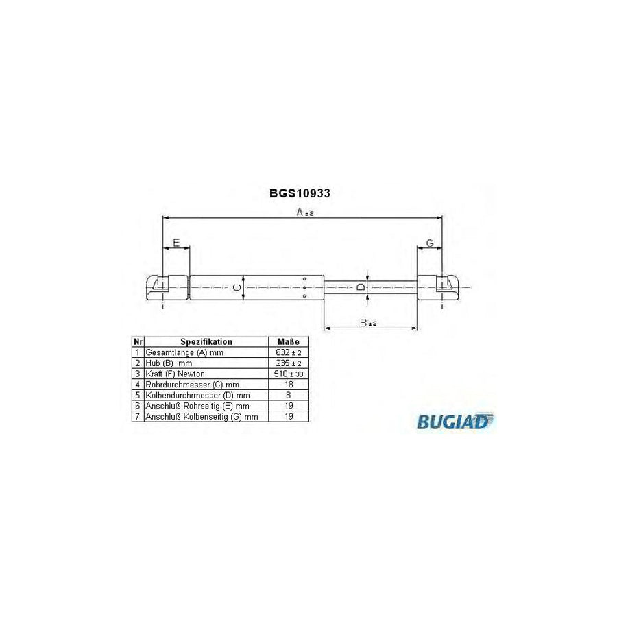 BUGIAD Bgs10933 Tailgate Strut