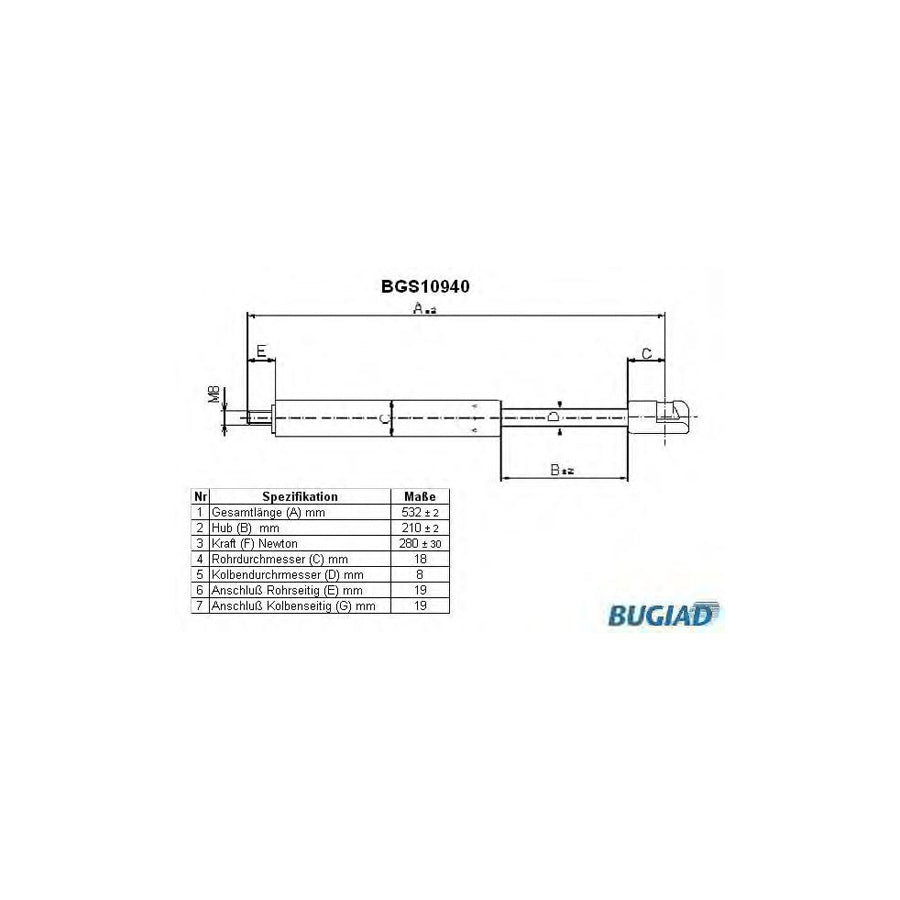 BUGIAD Bgs10940 Bonnet Strut