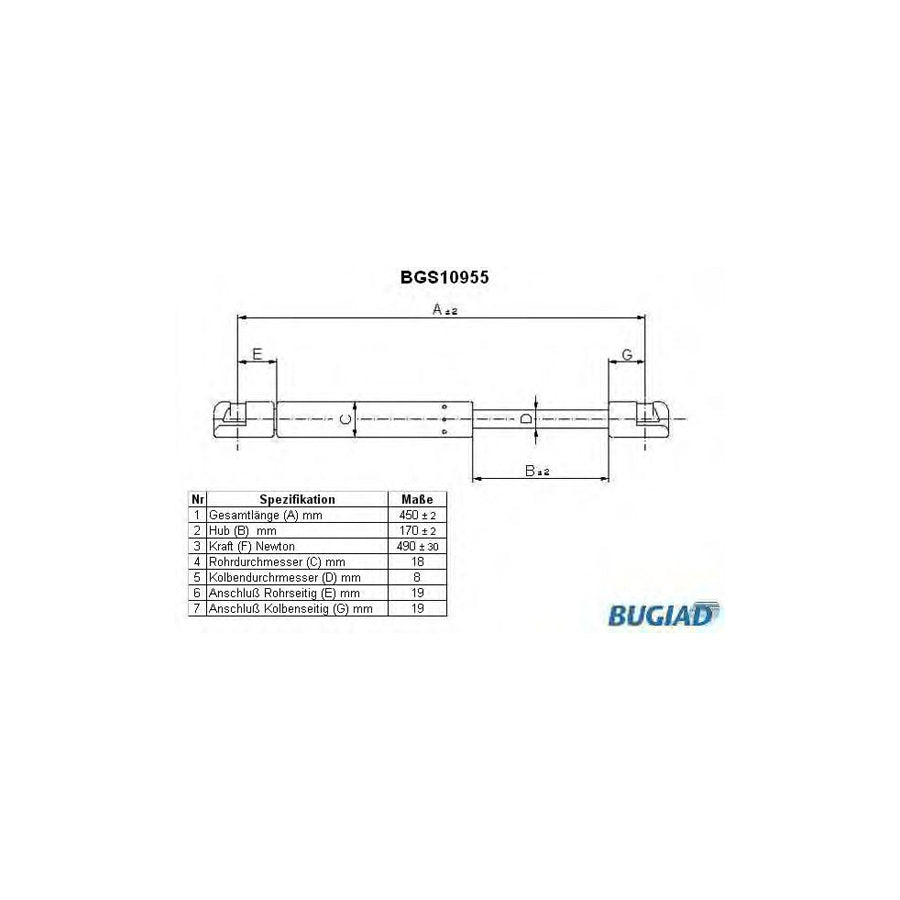 BUGIAD Bgs10955 Bonnet Strut Suitable for Mercedes-Benz Clk