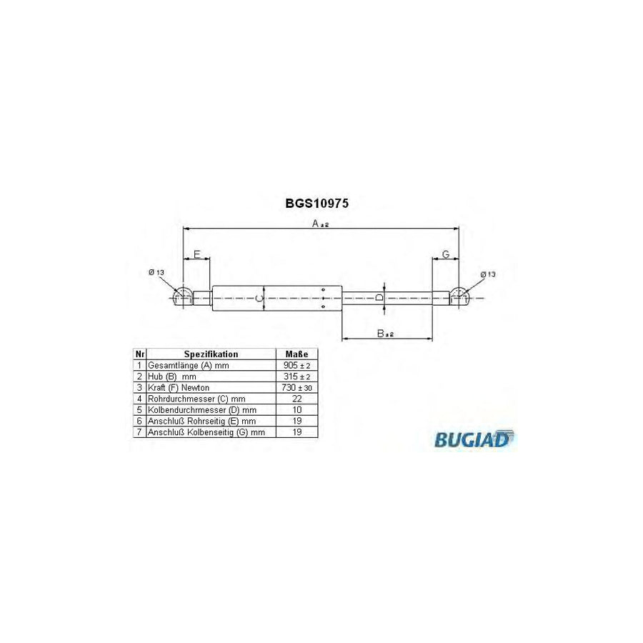 BUGIAD Bgs10975 Tailgate Strut