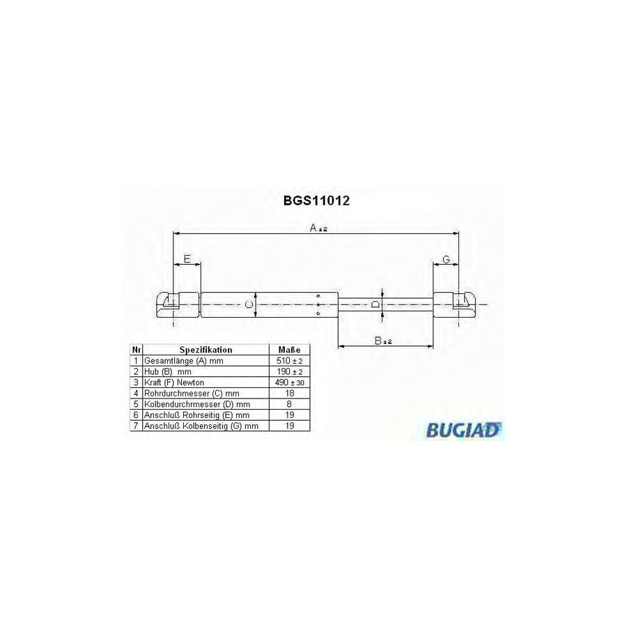 BUGIAD Bgs11012 Tailgate Strut for Mazda 6 Estate (Gy)
