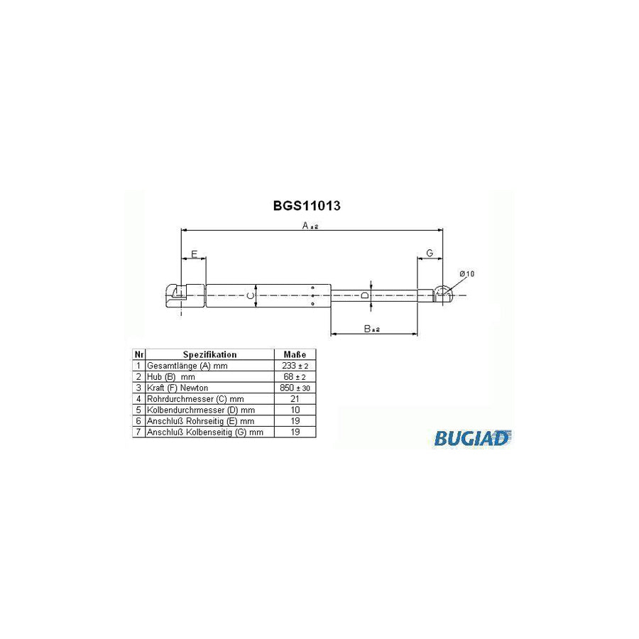BUGIAD Bgs11013 Bonnet Strut Suitable for Mercedes-Benz ML-Class (W163)