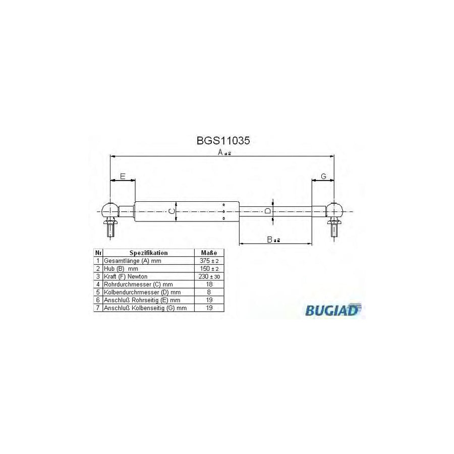 BUGIAD Bgs11035 Tailgate Strut for Honda Crx III Targa (Eh, Eg)