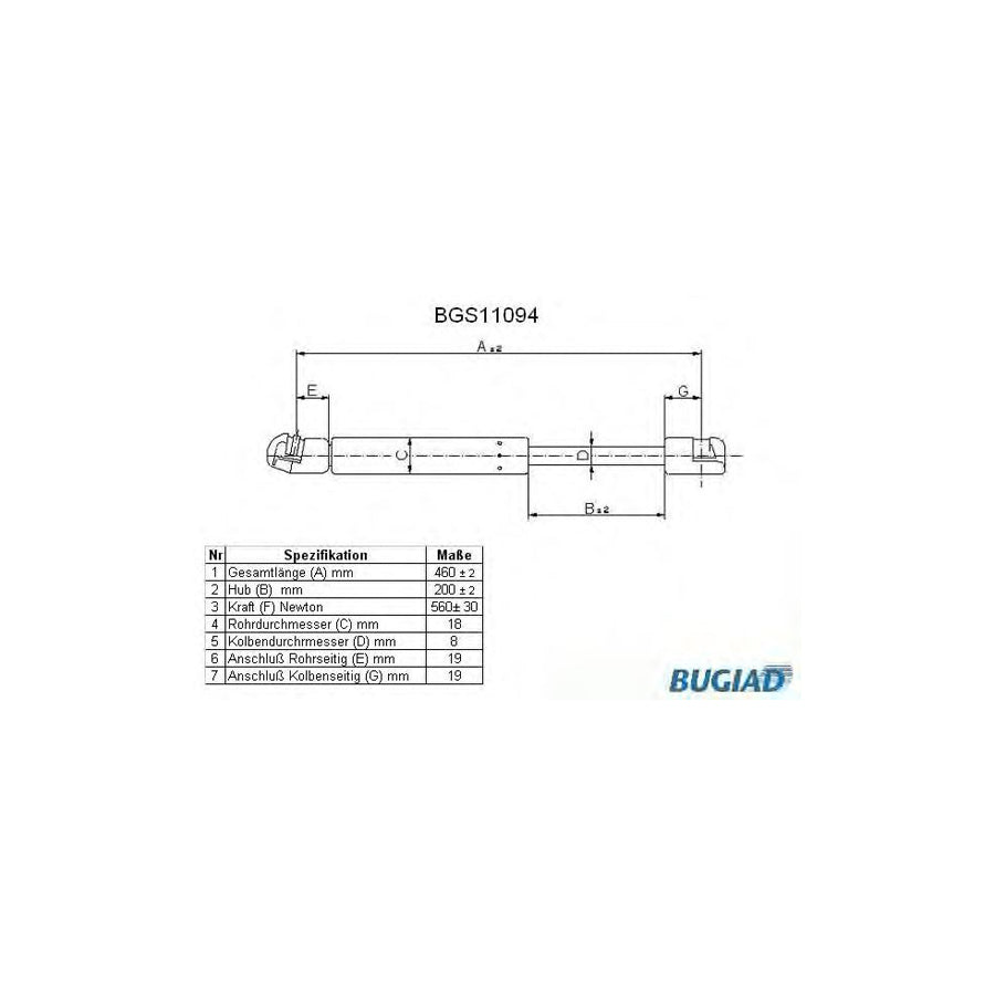 BUGIAD Bgs11094 Tailgate Strut