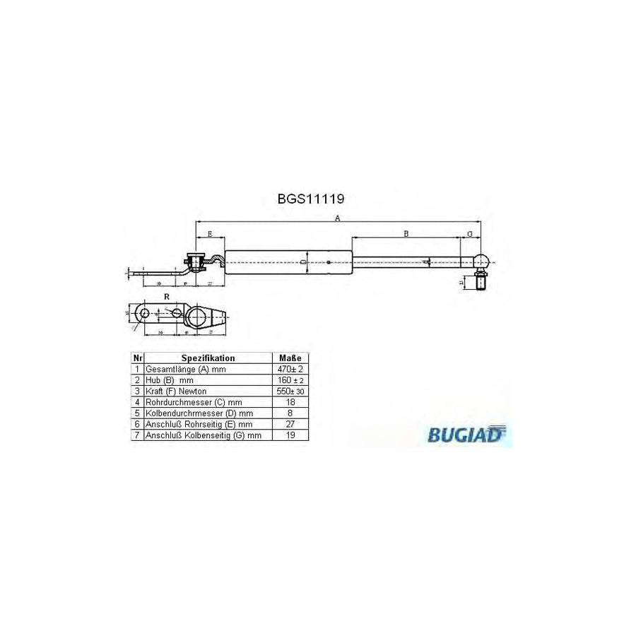 BUGIAD Bgs11119 Tailgate Strut for Nissan 100Nx (B13)