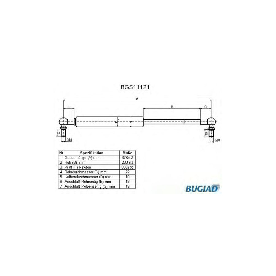 BUGIAD Bgs11121 Tailgate Strut for Chrysler Voyager / Grand Voyager III (Gs)