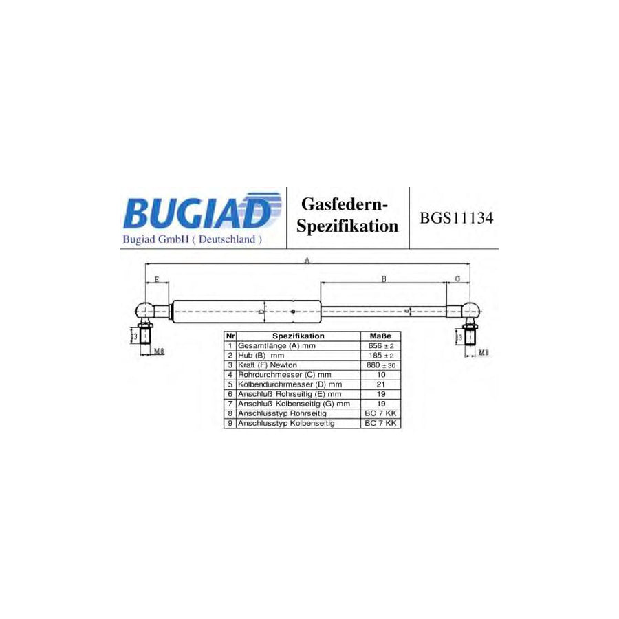 BUGIAD Bgs11134 Tailgate Strut for Chrysler Voyager IV (Rg, Rs)