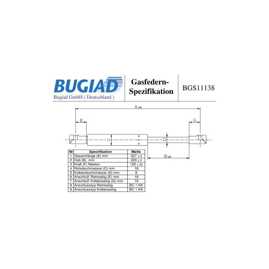 BUGIAD Bgs11138 Gas Spring, Rear Windscreen for Citroen C4 I Picasso (Ud)