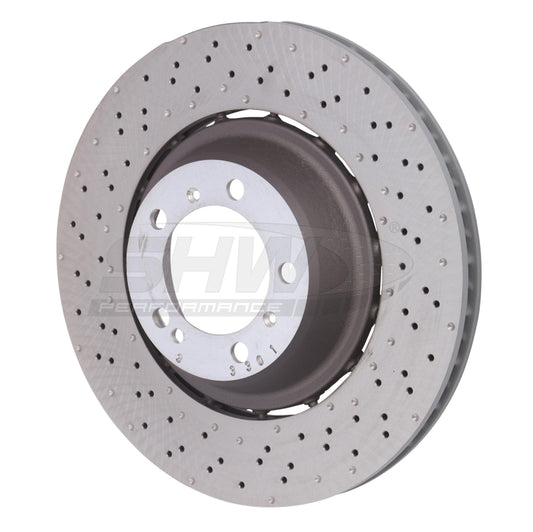 SHW Performance SHW 14-19 Porsche 911 Turbo 3.8L w/o Ceramics Left Rear Drilled-Dimpled LW Brake Rotor (99135240703)