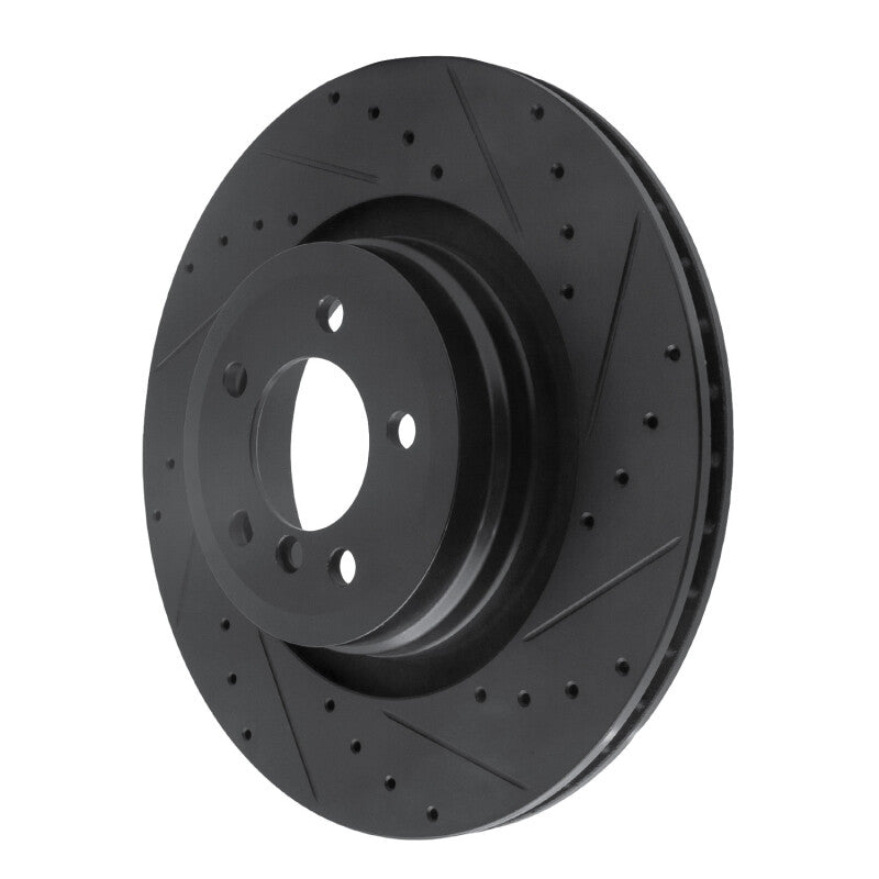 R1 Concepts R1 07-08 BMW ALPINA B7 Rear Right Drilled & Slotted Black Brake Rotor