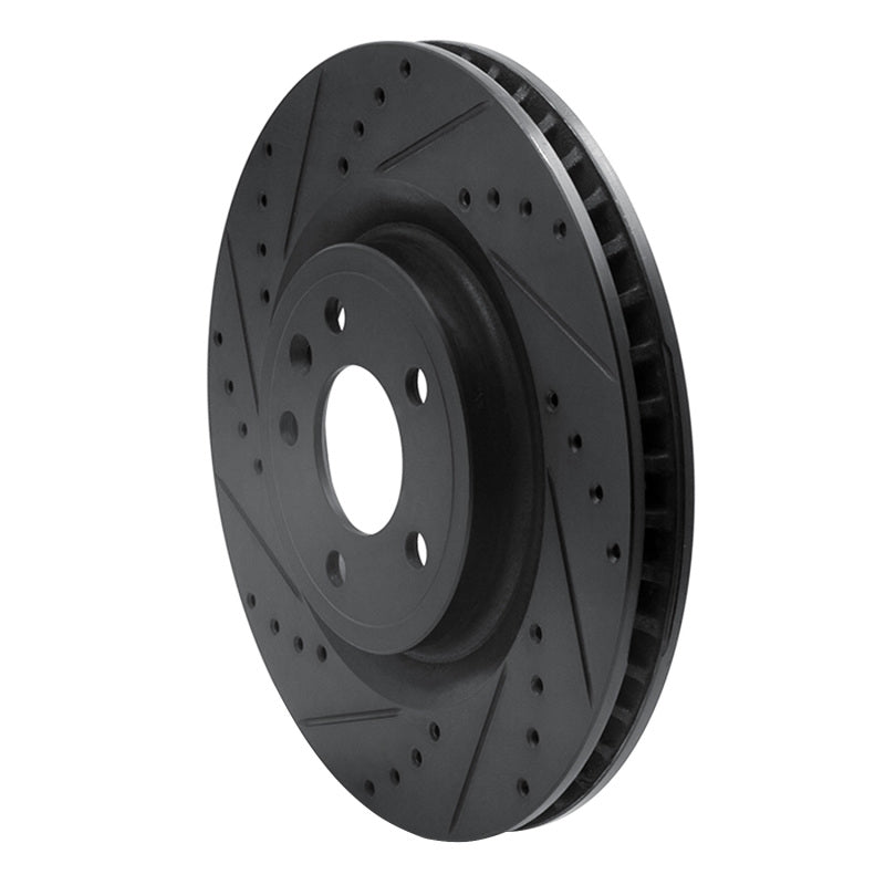 R1 Concepts R1 11-14 Ford Mustang Front Left Drilled & Slotted Black Brake Rotor