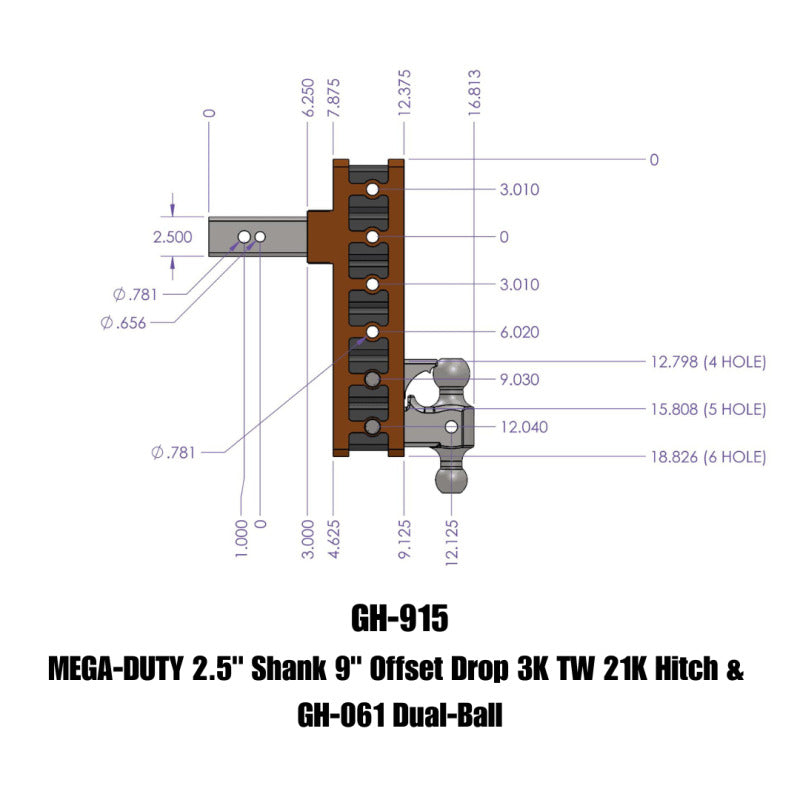 GEN-Y Hitch Gen-Y Mega Duty 2.5in Shank 9in Offset Drop 3K TW 21K Hitch w/GH-061 Dual-Ball