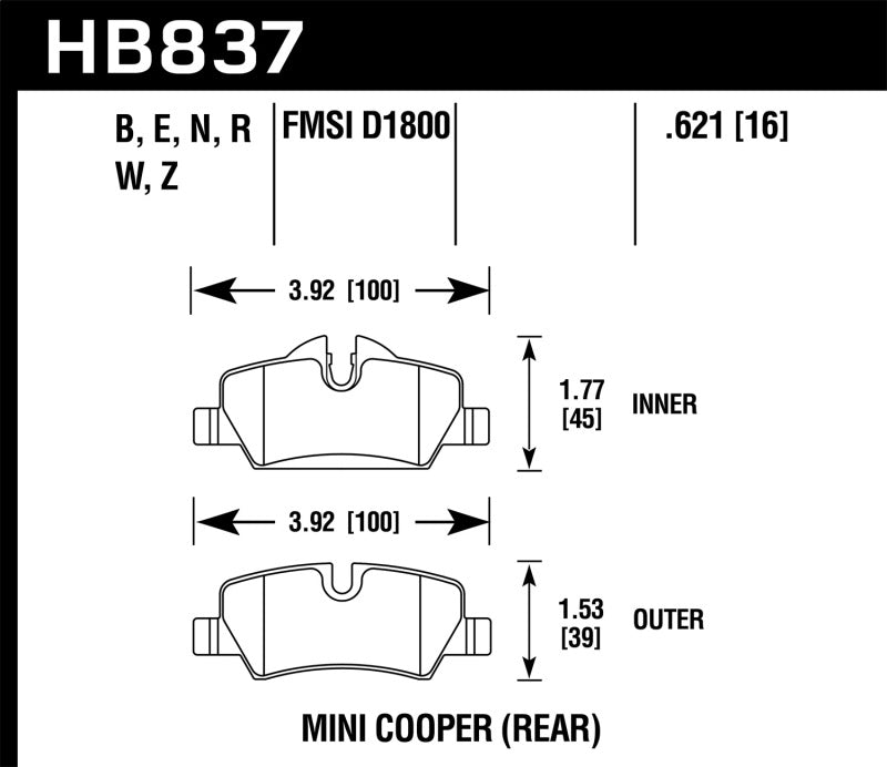 Hawk Performance Hawk 14-19 Mini Cooper HP Plus Rear Street Brake Pads
