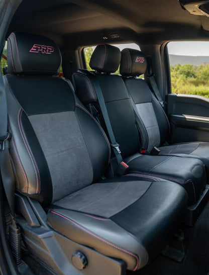 PRP Seats PRP 2021+ Ford 150/ 2023+ SuperDuty Front Seat Covers (Pair) - Black w/ Red Stich