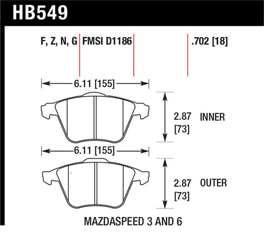 Hawk Performance Hawk 07-08 Mazdaspeed3/06-07 Mazdaspeed6 HP+ Street Front Brake Pads
