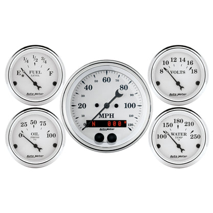 AutoMeter Auto Meter Speedometer 3-3/8in and 2-1/16in 5 Piece Old Tyme White Gauge Kit