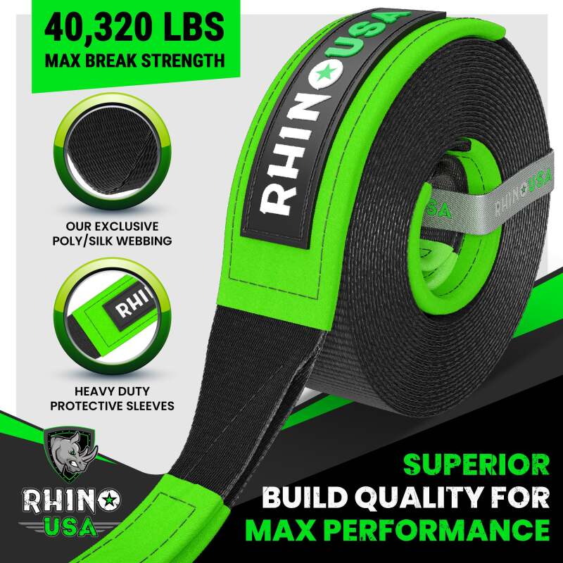 Rhino USA Recovery Tree Saver Strap 4Inx10Ft (Black)