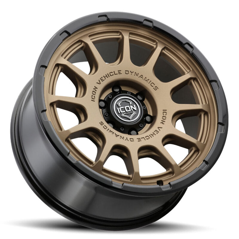 ICON Alloys Rancho 20x9 / 6x5.5 / 0mm / 5in BS Satin Bronze w/ Gloss Black Lip Wheel