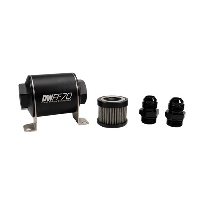 DeatschWerks Stainless Steel 10AN 10 Micron Universal Inline Fuel Filter Housing Kit (70mm)