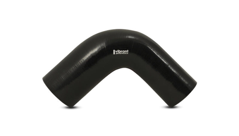 Vibrant 2.25in ID x 3in ID x 4in Long Gloss Black Silicone 90 Degree Transition Elbow