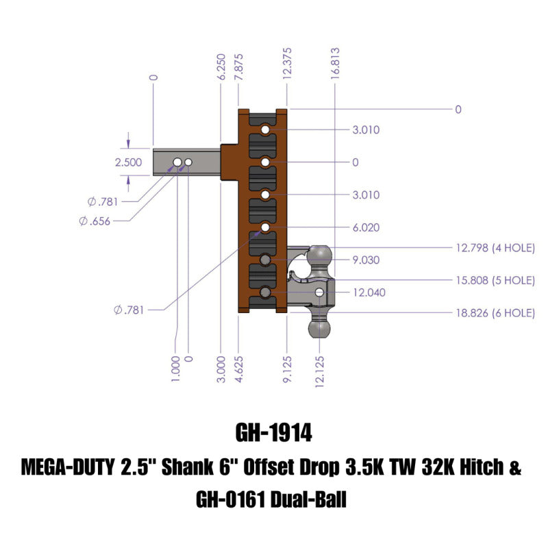 GEN-Y Hitch Gen-Y Mega Duty 2.5in Shank 6in Offset Drop 3.5K TW 32K Hitch w/GH-0161 Dual-Ball