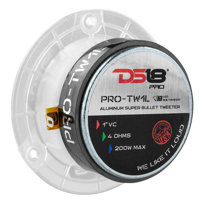 DS18 3.8in Super Bullet Tweeter 120 Watts RMS 1in Aluminum Vc 4 ohm RGB LED Lights- Pair