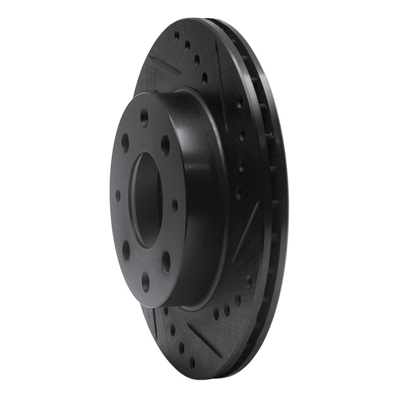 R1 Concepts R1 84-06 Honda CRX Front Right Drilled & Slotted Black Brake Rotor
