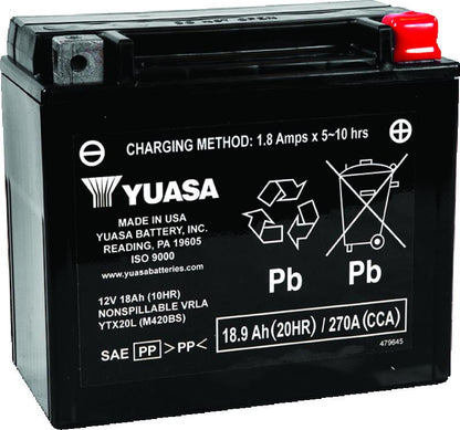 Yuasa Battery Yuasa YTX20L-BS Maintenance Free AGM 12-Volt Battery w/Bottle