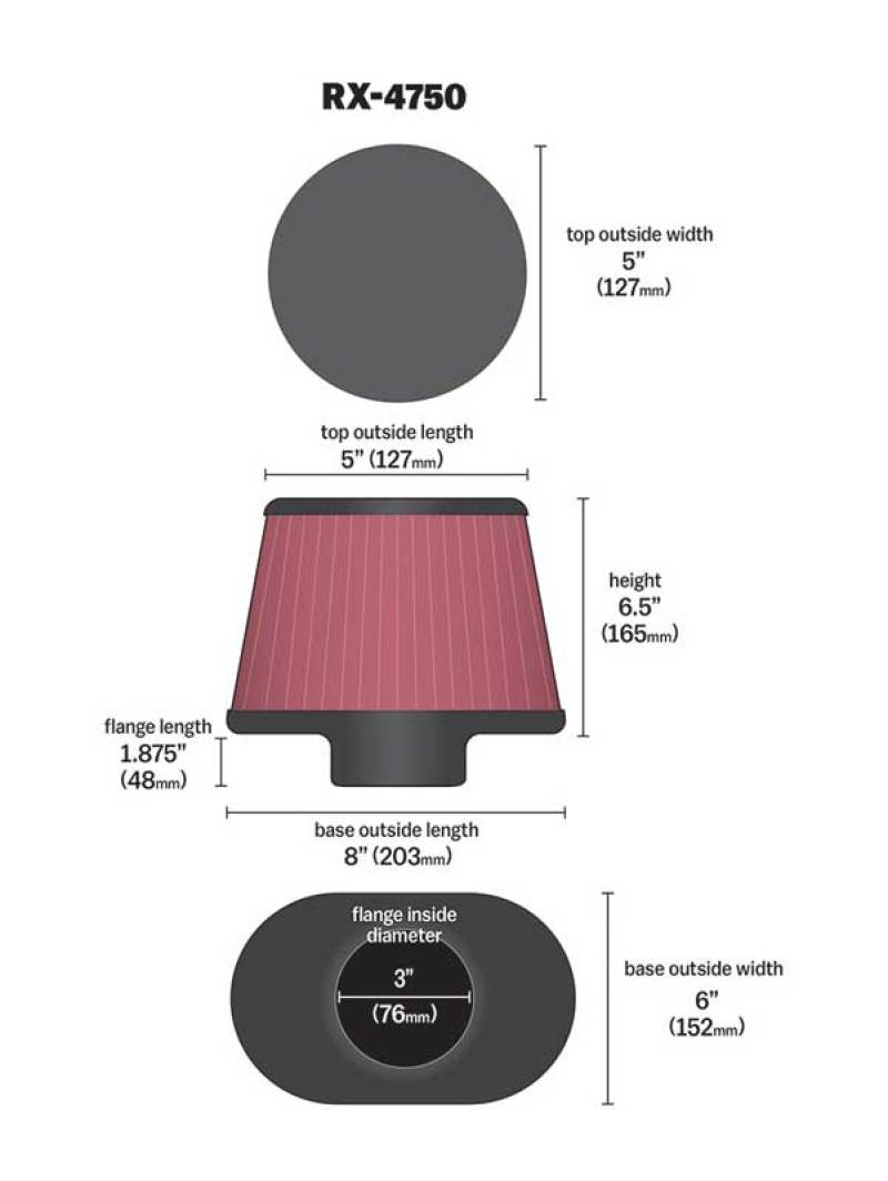 K&N Engineering K&N Filter Universal X Stream Clamp-On 3in Flange ID 6inx8in Base 5inx5in Top 6.5in Height