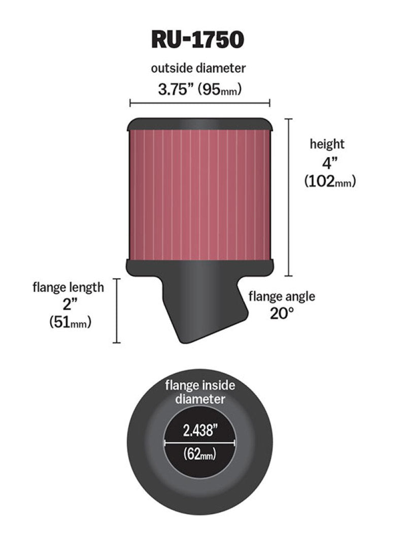 K&N Engineering K&N Filter Universal Rubber Round Straight Filter 20 Deg Angled 2-7/16in Flange 3-3/4in OD 4in H