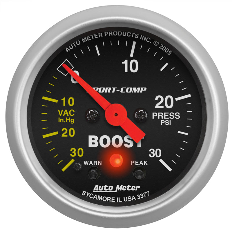 Autometer Sport-Comp 52mm 30 PSI Electronic Peak Memory/Warning Boost Gauge