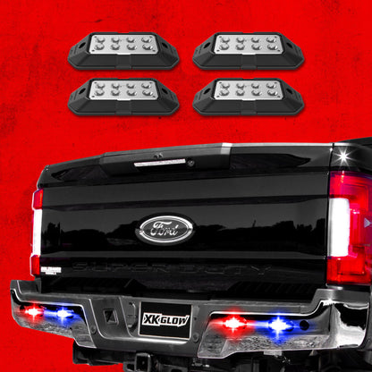 XKGLOW XK Glow Strobe Pod Lights w/ Traffic Modes Ultra LEDs Multiple Modes + Solid On - Red + Blue 4pc