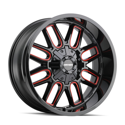 Mayhem 8107 Cogent 22x10 / 8x165.1 BP / -19mm Offset / 130.8mm Hub Gloss Blk Mill Prism Red Wheel
