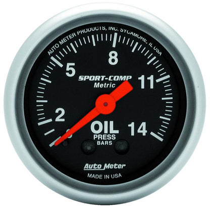 Autometer Sport Comp 52.4 mm Mechanical 0-14 Kg/ Cm2 Oil Pressure Metric Gauge