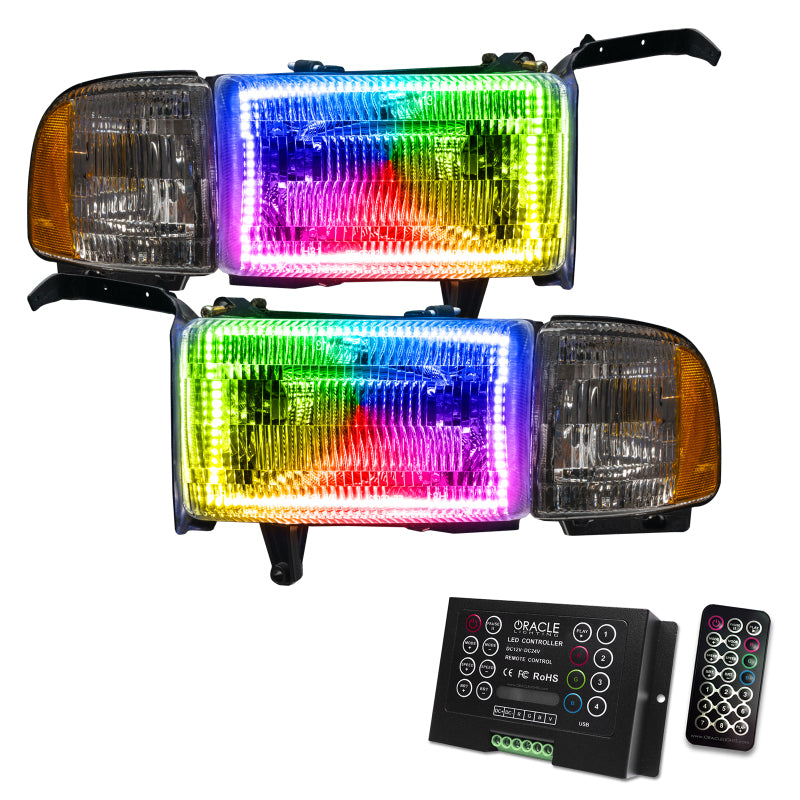 ORACLE Lighting Oracle 94-02 Dodge Ram Pre-Assembled Halo Headlights - ColorSHIFT w/ 2.0 Controller