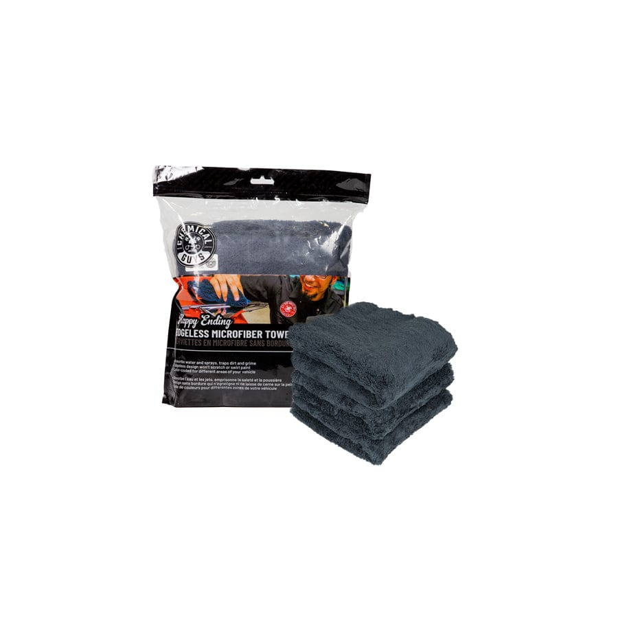 Chemical Guys Happy Ending Edgeless Microfiber Towels, 16"x16" (3 Pack) Black