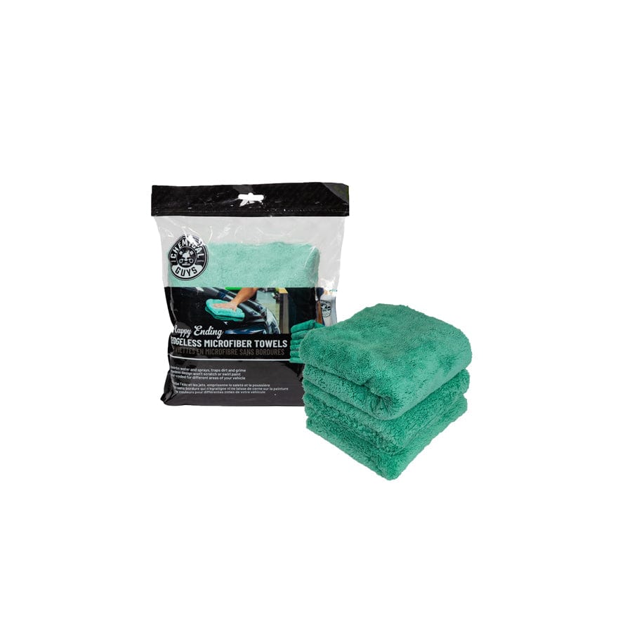 Chemical Guys Happy Ending Edgeless Microfiber Towels, 16"x16" (3 Pack) Green