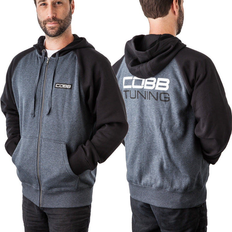 COBB CO-ZIPHOODIE-M COBB TUNING LOGO FULL-ZIP HOODIE - MEN'S GREY/BLACK - MEDIUM