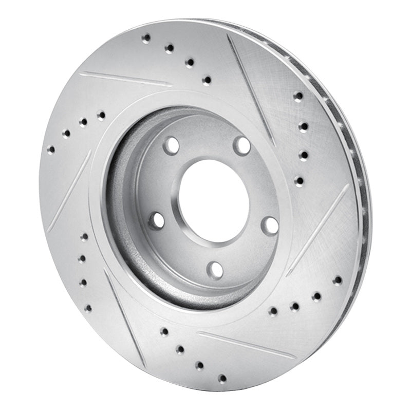 R1 Concepts R1 14-23 Nissan Leaf Front Left Drilled & Slotted Silver Brake Rotor