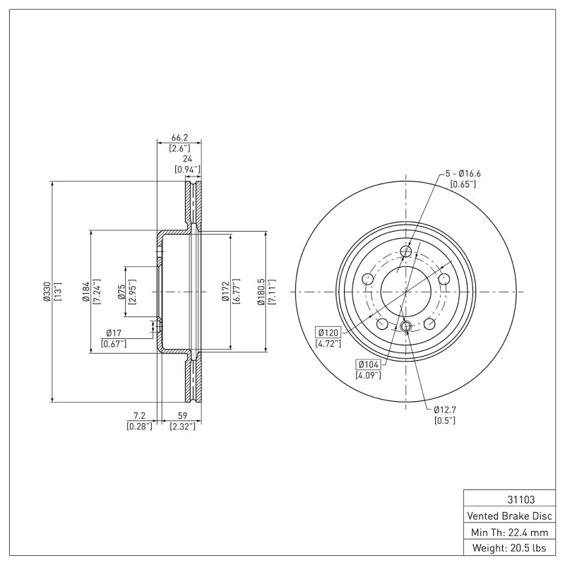 DFC 11-16 BMW 528i xDrive Front Brake Rotor