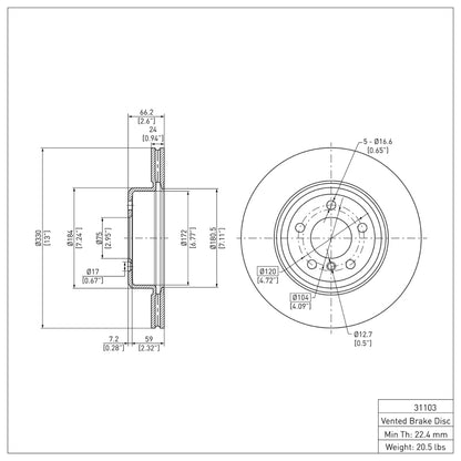 DFC 11-16 BMW 528i xDrive Front Brake Rotor