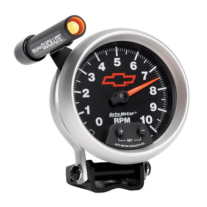 Autometer GM Red Bowtie Black 3-3/4in 0-10000 RPM Pedestal Mount Tachometer Quick-Lite