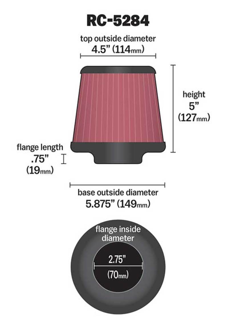 K&N Engineering K&N Universal Clamp-On Air Filter 2-3/4in FLG / 5-7/8in B / 4-1/2in T / 5in H