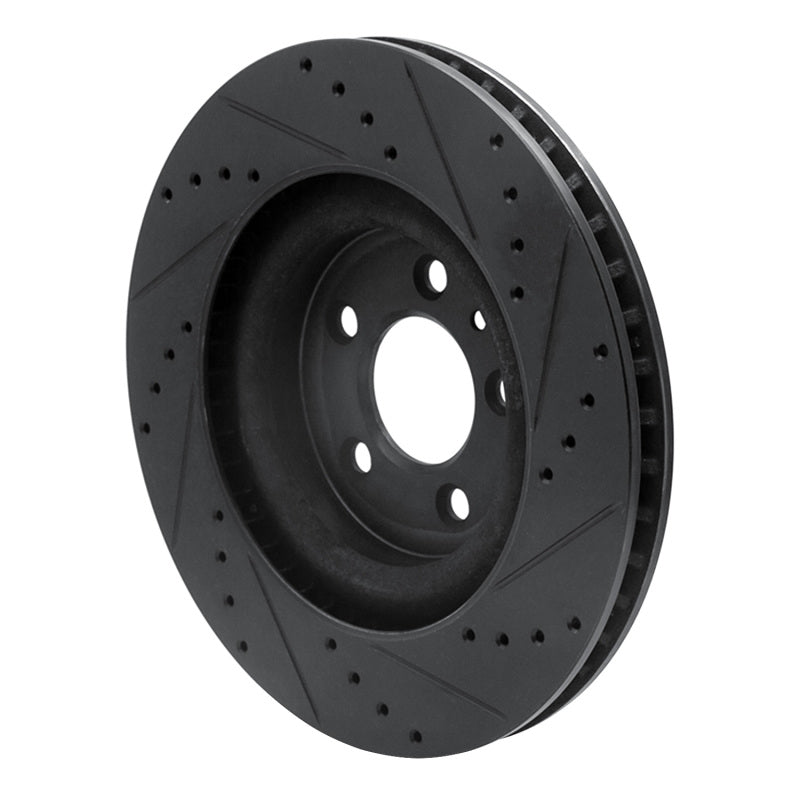 R1 Concepts R1 11-14 Ford Mustang Front Left Drilled & Slotted Black Brake Rotor