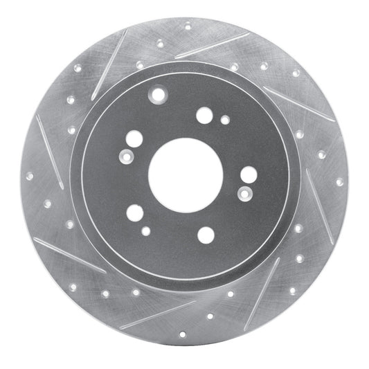 R1 Concepts R1 06-14 Honda Ridgeline Rear Left Drilled & Slotted Silver Brake Rotor
